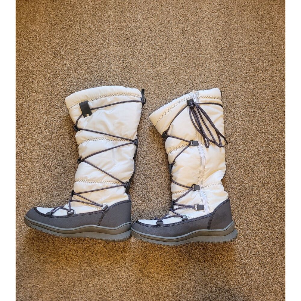 Alarbus Womens Tall Puffer Snow Boots White Faux Fur Lined Lace Up Winter 7.5
